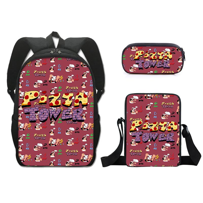 Classique Populaire Amusant Tour de Pizza Impression 3D 3 pièces/Ensemble élève Sacs d'École Sac à Dos pour Ordinateur Portable Sac à Dos Sac à bandoulière incliné Trousse