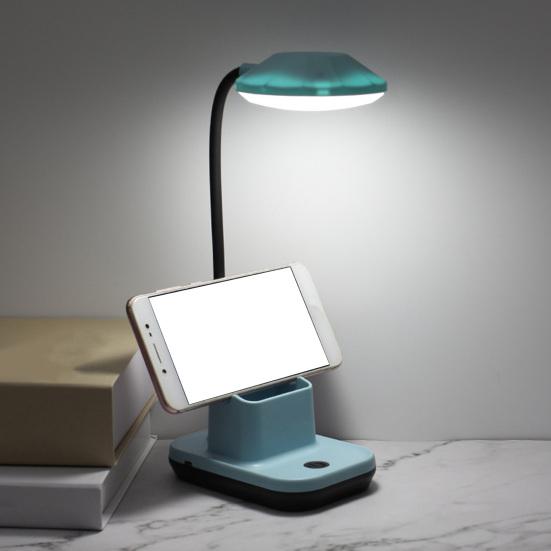 Table Lamp LED No Blue Light Flicker Free Flexible 360 Degree Adjustable Neck USB Charging Desk Light with Mobile Phone Holder