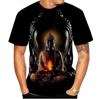 Modisches Neues Sommer 3D-Druck Treues Buddha Muster Herren T-Shirt Lässig Rundhals Groß Locker Kurzärmlig