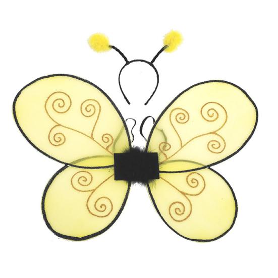 Halloween Bee Wing for Kids Boys Girls Yellow Mesh Wing Costume Animal Cosplay Headband for Fantasy Party Accessories