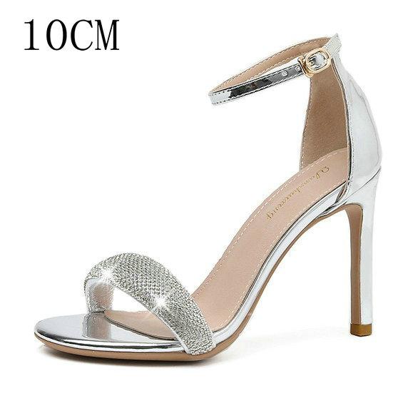 

Fashion 2025 Summer New Women S Sandals With Thin Heel Round Head With Crystal Open Toe Korean Version Suede Heel Shoes Lady High Heels 41