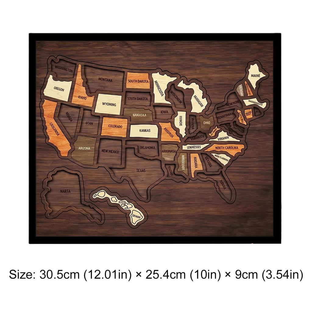 Wooden USA Maps Puzzle Reusable Landmarks Cork Travel Map Multi-Purpose Portable Wooden Puzzle for Home Decor Remarks