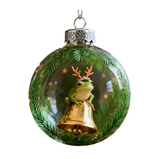 Frog Christmas Ornament Clear Plastic Xmas Hanging Ball with 3D Frog Ornament Holiday Keepsake