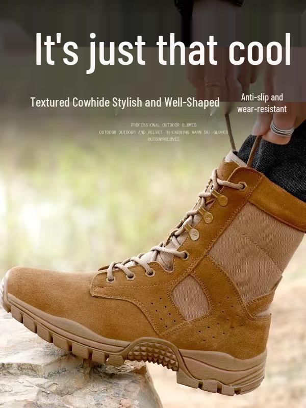 Brown Ultra-Light Waterproof High-Top Cowhide Tactical Boots