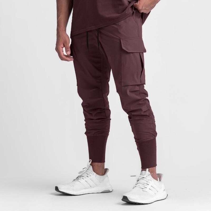 Men Elastic Waist Cargo Jogger Pants With Drawstring And Zipper Pockets