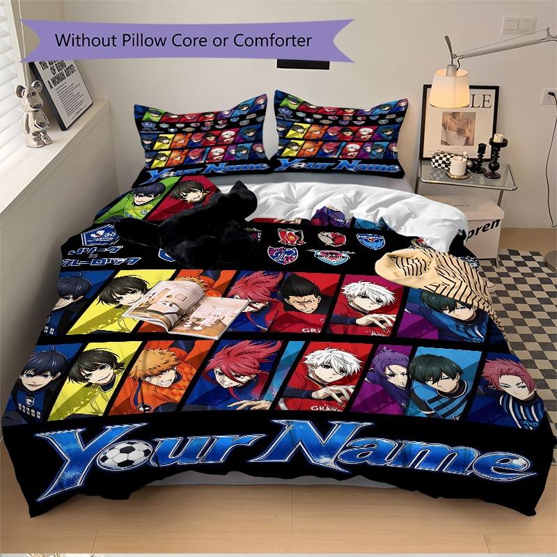 Custom Anime Soccer Character Print Bedding Set Personalized Washable Custom 3Pcs Duvet Cover Pillowcases Soft Microfiber Home Bedroom Gift