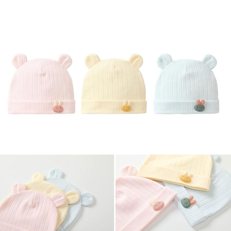 Lovely Newborn Hospital Hat Preemie Boys Girls Beanie Solid with Bear Pattern Infant Baby Hats for Spring Autumn Gift