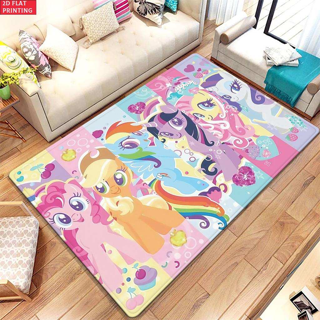 Cute Cartoon Pony Area Rug, Colorful Fruit Theme Non-slip Mat, Decorative Carpet for Kids Girls Bedroom, Washable Home Gift