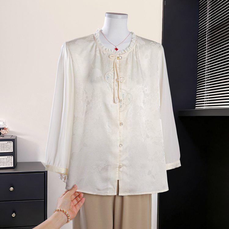 

Elegant Casual Women s Embroidered Chiffon Top with Loose Seven-Sleeves 3XL (120-135 lbs) брудно-білий