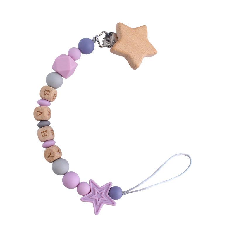 DIY Baby Personalized Name Leaf Pacifier Clips Holder Chain Teething Toys Gifts Wooden Ring Anti-drop Chains Babies
