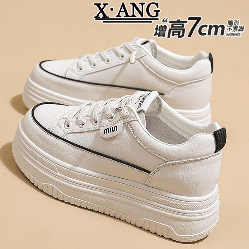 Leather inner height increase white shoes children's spring new thick-soled small women's shoes casual sports shoes board shoes