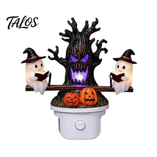 Scary Halloween Ornament Night Light, Plug-in Resin Seesaw Ghost And Dead Tree Soft Glow Light Lamp, Waterproof Spooky Decor for Bedroom, Party