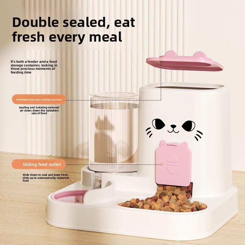 Cat Face Feeding Device, Water and Dry Food Combined Feeder, Feeding Bowl, Wet and Dry Separation Dog Bowl, Cat Bowl, Storage Food Bowl