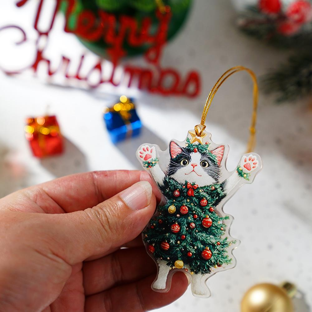 Christmas Tree Hanging Ornaments Acrylic Flat Dogs Cats Car Rearview Mirror Hangings Pendant Xmas Party Decorations 2D Printing