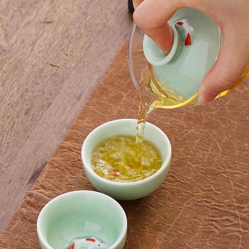 Portable Celadon Travel Teacup Tea Set Small Set Glass Outdoor One Pot Three Cups Ceramic Express Cup Brewing Teapot