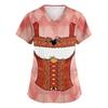 Women V Neck Short Sleeve Work Shirt with Pockets Oktoberfest Print Nursing Scrub Top Comfortable Fit Lightweight Fabric