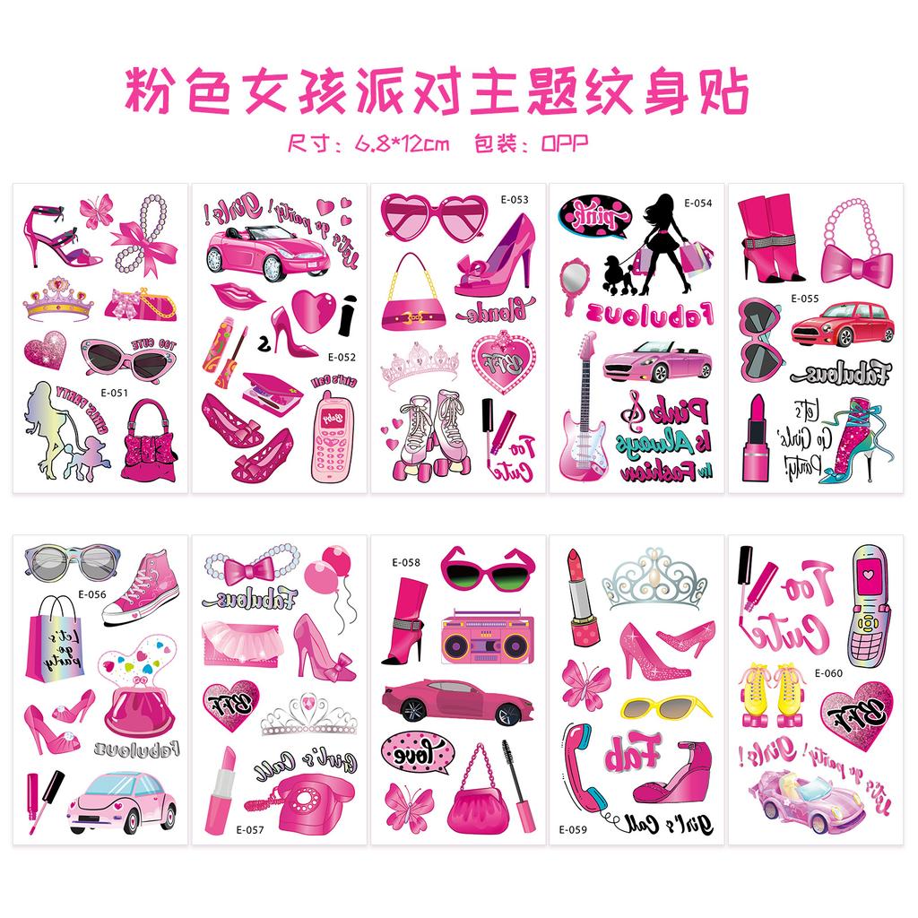 Pink Vintage Girl Waterproof Tattoo Sticker, Girls Party Children'S Makeup Face Sticker Set