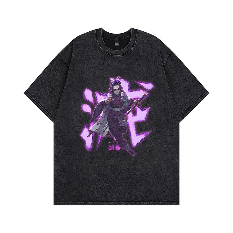 Hip-hop Heavy Washing Water Old Cartoon Short-sleeved OVERSIZE Loose Men's and Women's Same T-shirt American High Street Tide Brand