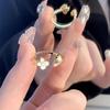 Exquisite Pearl Zircon Flower Ring - Women's Open Index Band, Trendy and Fashionable