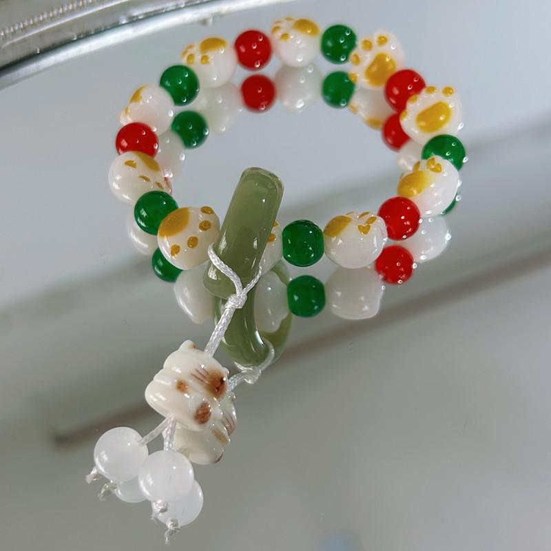 Resin New Chinese Style Guochao Charcoal Burnt Cat Claw Imitation Bodhi Bracelet Student Finger Soft Women's Pan Bead Bracelet Accessories