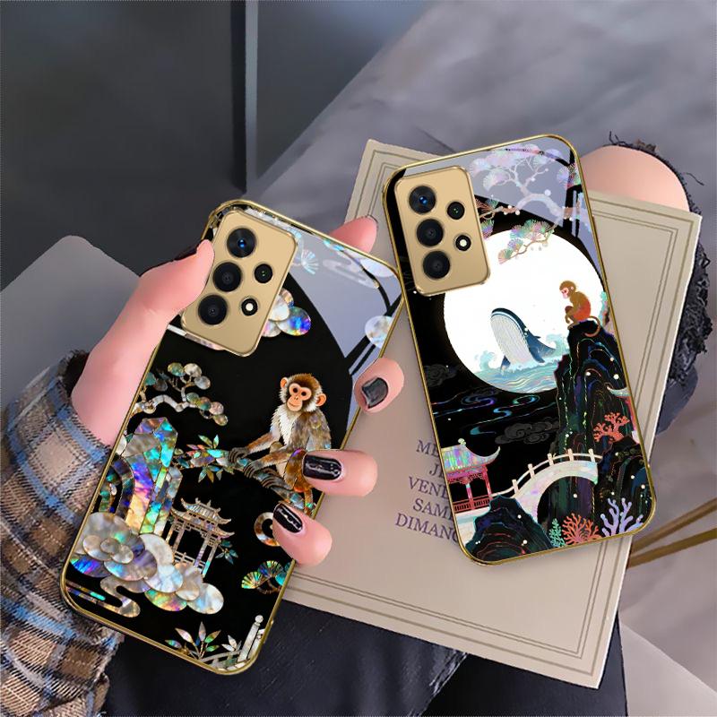 Fantasy Rainbow Pine For Samsung A 01 52S A04 A05S A10 A12 A13 22 23 24 36 42 M02 Note 10 20Ultra 8 9 Golden Glass Phone Case