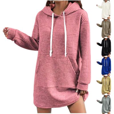 Women's Solid Colour Fashion Comfortable Hooded Mid-Length Long Sleeve Sweatshirt