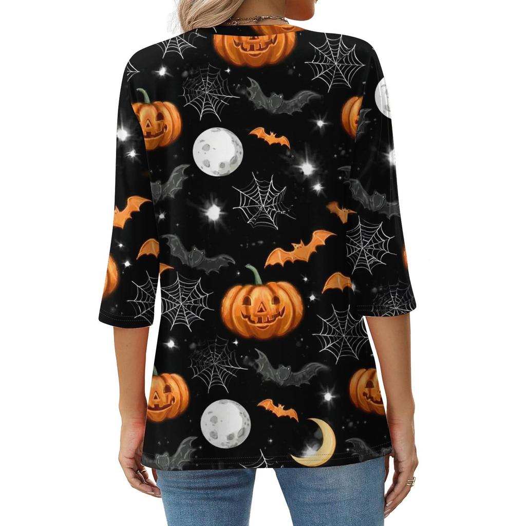 Women's Fashion Casual Round Neck Printed 3/4 T-shirt Top