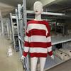 Vintage Women O-Neck Pullover Sweater Loose Long Sleeve Striped Blocking Color Knitted Knitwear Autumn Winter Top