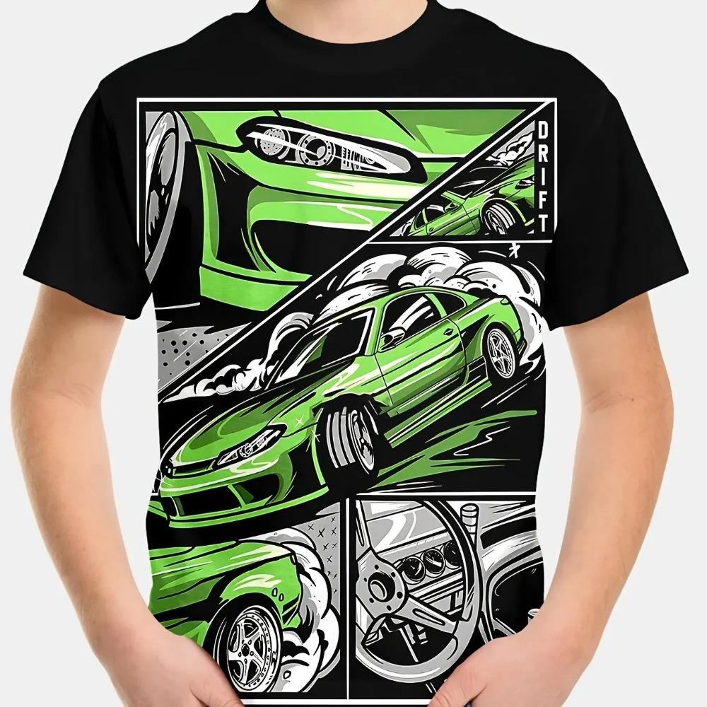Huiteng Kinderkleding Jongens T-shirt Korte Mouw Stijlvol Auto Racen Grafisch T-shirts Kinderen Zomerkleding Casual Streetwear Jongens Kleding 140