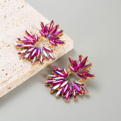 1 Pair Women Dangle Earrings Rhinestone Ring Shape Bohemian Style Stainless Alloy Ear Decoration Jewelry Party Prom Bride Hanging Earrings