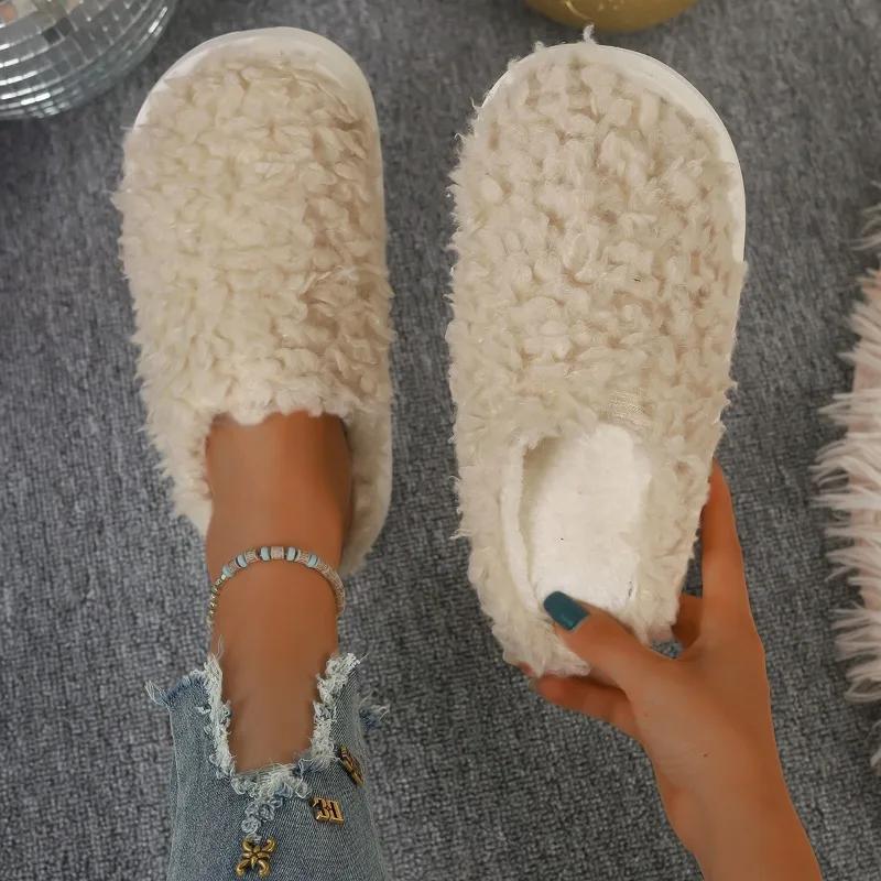 Fashion Shoes Female 2024 Plus Size Warm Women's Slippers Closed Toe Casual Slippers Women Solid Round Toe Flat with Light Ladies Shoes