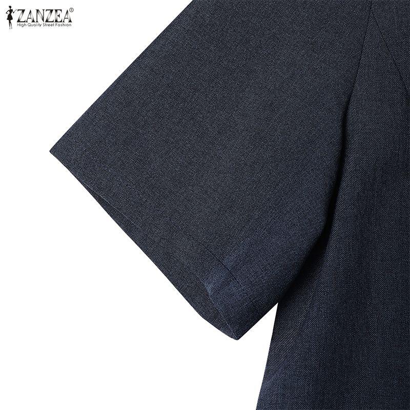 ZANZEA Vestido casual de manga corta de color sólido con cuello redondo para mujer