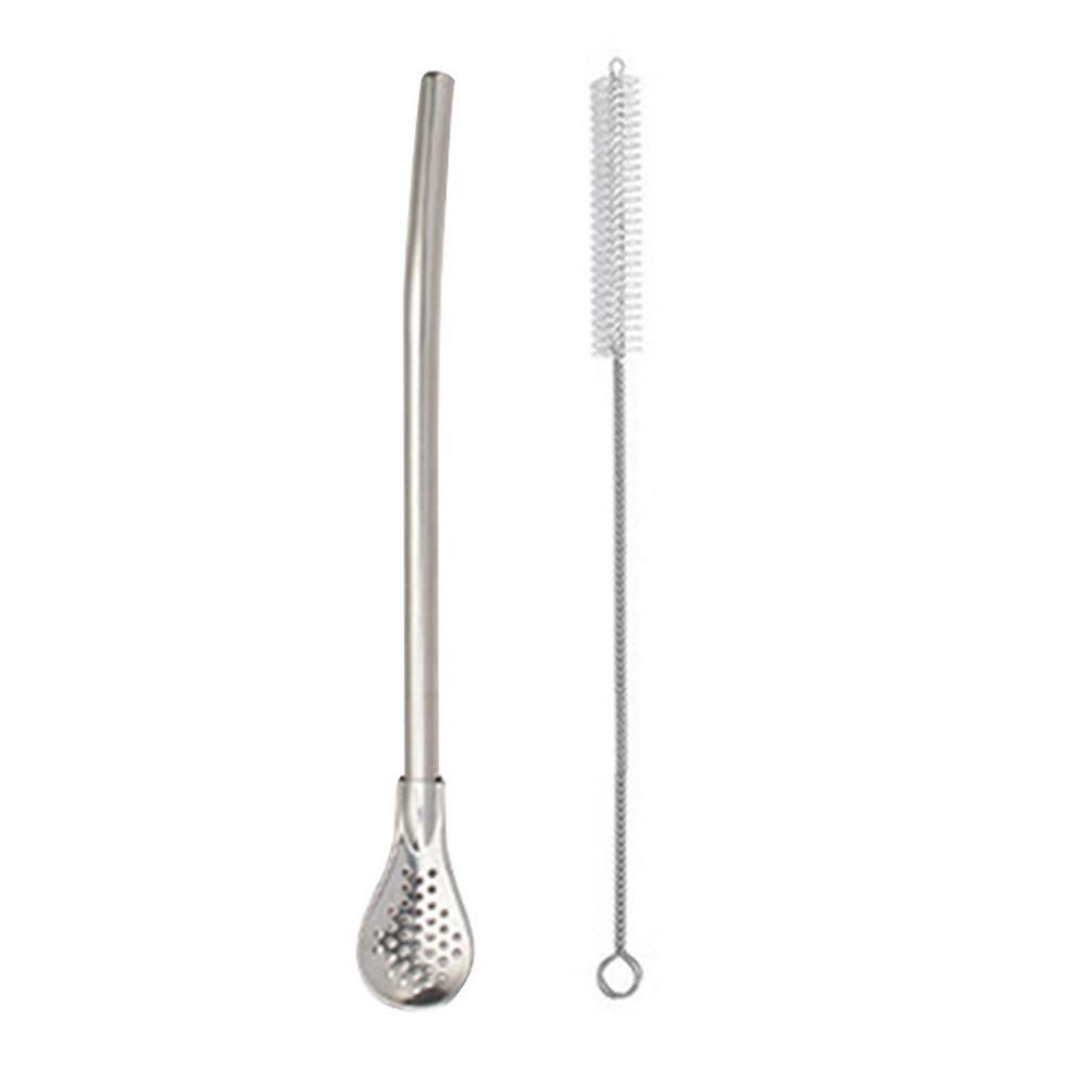 Detachable Filter Straw Spoon Stainless Steel Tea Filter Yerba Mate Straw Reusable Bar Drinking Tools with Cleaning Brush