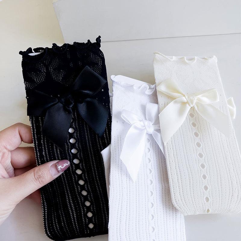 Sommer Kinder Mädchen Lange Socken Schwarz Weiß Farbe Lolita Strümpfe Schleife Spitze Japanische JK Wadensocke Prinzessin Kinder Strumpf