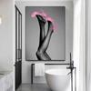 Black and Pink Toilet Posters Fashion Pink Woman Canvas Paintings And Prints HD Pictures For Washroom Bathroom Decor Frameless