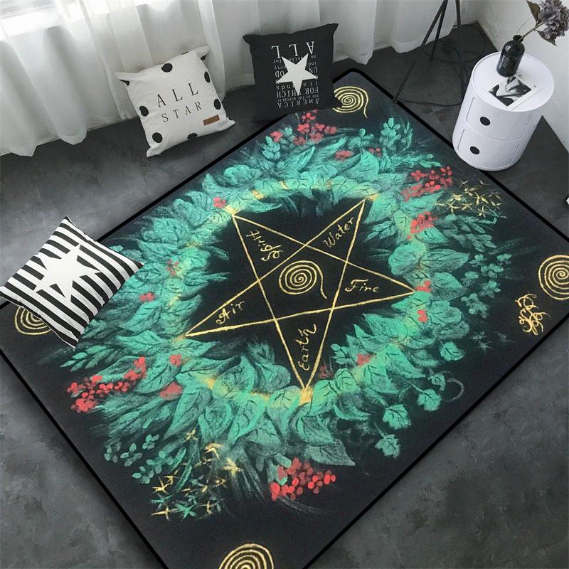 Triple Moon and Pentagram Altar or Tarot Witchy Floor Mat Black Witch Rug Gothic Decor Phases Divination Runic Carpet