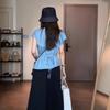 Summer New Style Irregular Slim Pleated Top High-end Striped Short-sleeved Shirt