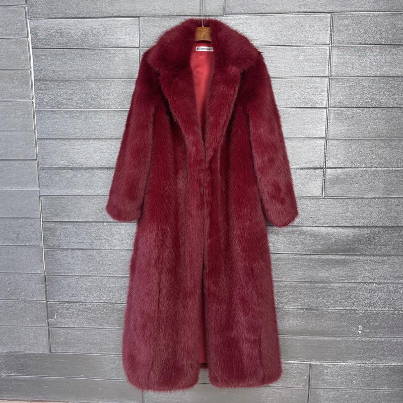 Cappotto Lungo Spesso da Donna in Ecopelliccia con Revers – Soffice Design Imitazione Toka per l'Inverno