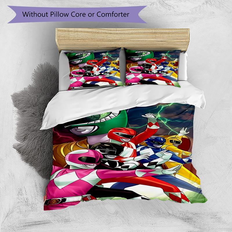 3pcs Mighty Morphin Power Rangers Pattern Bedding Set Duvet Cover Set Includes Duvet Cover &pillowcases, Perfect All Season Bedroom Decoration & Gift