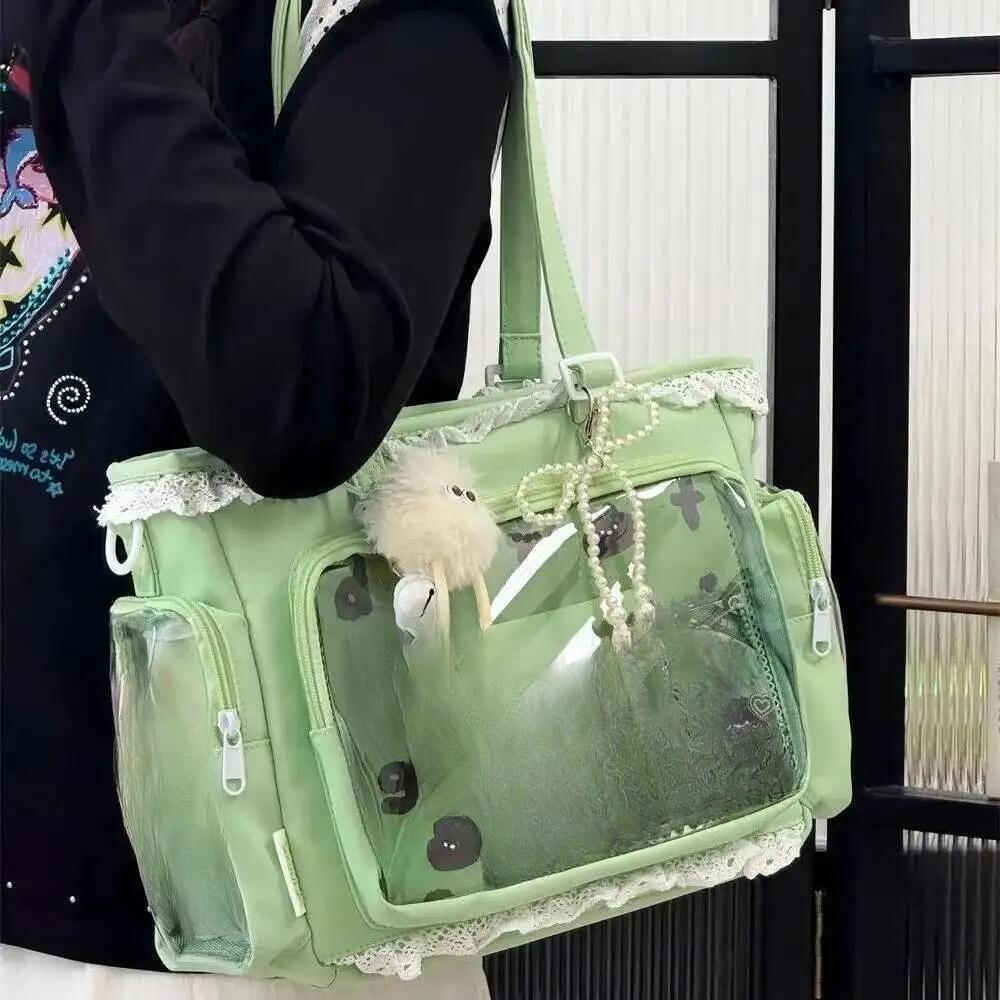Y2K Roztomilá japonská Ita taška Lolita dívka Průhledná taška přes rameno Velkokapacitní crossbody ležérní taška DIY výstavní kabelky