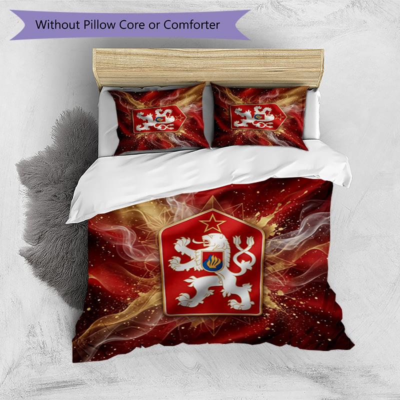 Czech Republi Football Printed Bedding 3 Piece Set Cozy Breathable Bed Cover Set as Housewarming Holiday Gift