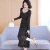 Fashionable Square Neck Elegant Mesh Dress Women's Long Sleeve Spring Autumn Long Style Slim Temperament Long Printed Skirt