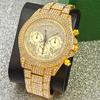 Luxury Mens Watches Full Diamond Iced Out Calendar Quartz Watches Fashion Week Display Waterproof Clock