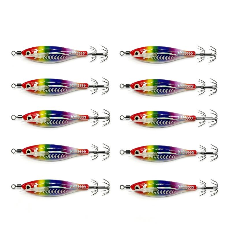 10Pcs Squid Jig Set 8Cm Luminous Uv Shrimp Lure Horizontal Fishing Bait For Cuttlefish Octopus Sea Tackle