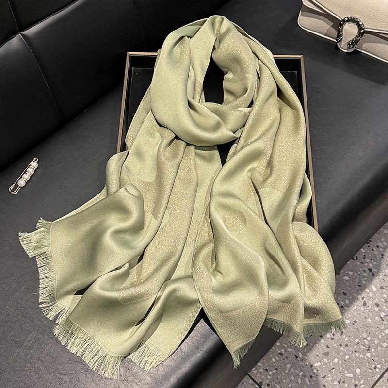 Scarf for Women New Style Elegant and Versatile Printed Long Scarf  Imitation Silk Scarf  Double-sided Gold Wire Sunscreen Shawl
