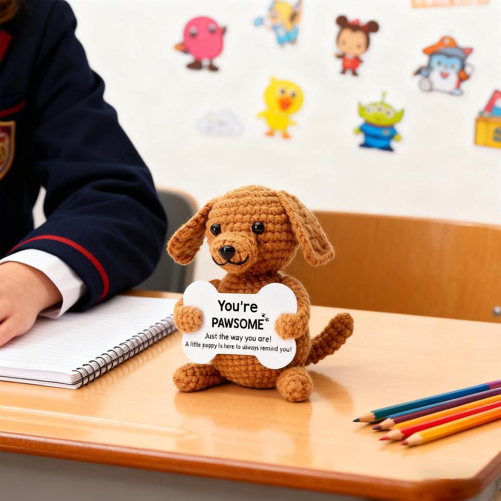 Positive Energy Pocket Hugs Crochet Doll Mini Handmade Knitted Plush Puppy Funny Support Gift With Card