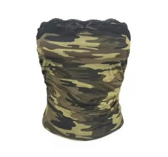 2026 Cross-Border American Camouflage Fashion Pleated Mini Skirt Set with Bandeau Small