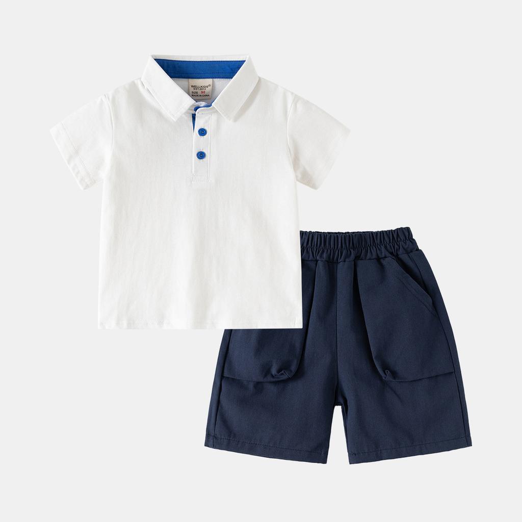 Boys 2 Piece Set Short Sleeve Polo Shirt with Plaid Collar Shorts Summer Outfit for Toddler Kids Baby New 2026