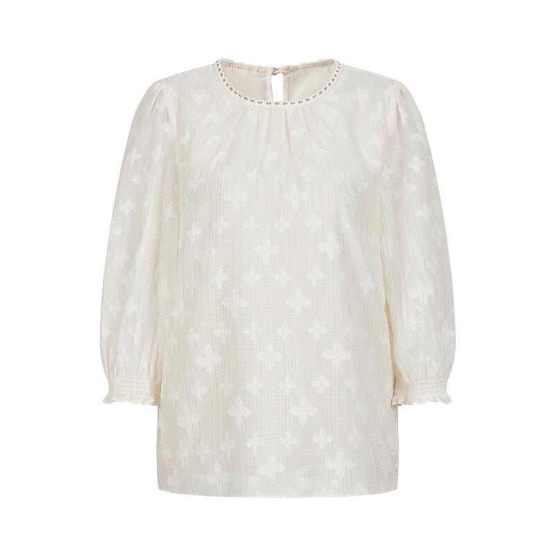 JZ Annakol French Style Metallic Floral Nine-Quarter Sleeve Top