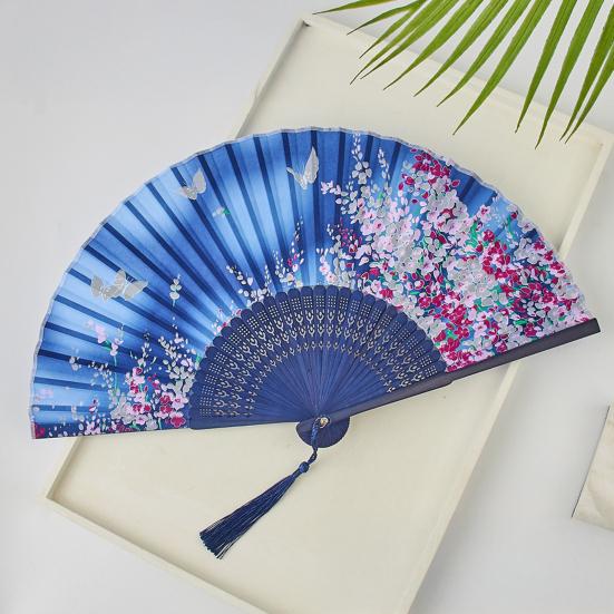 Chinese Style Folding Fan with Tassels Portable Summer Handheld Cooling Fan Decoration Dance Performance Props Party Costume Accessories
